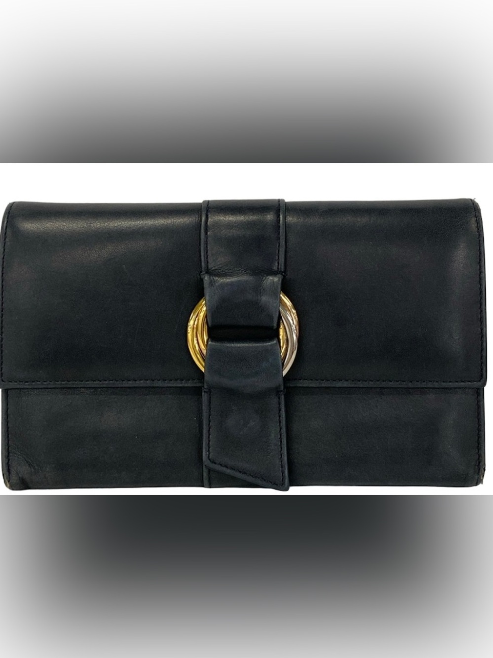 Cartier Trinity Ribbon Tri-fold Long Wallet, Black Leather, Women'.